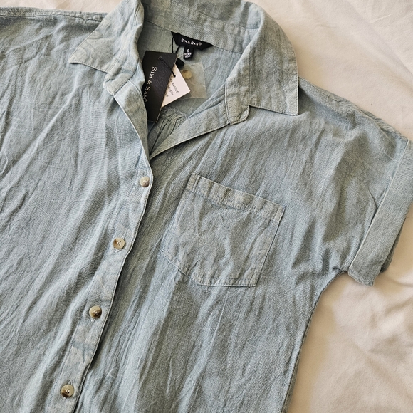 NWT SIM & SAM SHORT SLEEVE DENIM BUTTON UP SHIRT - Picture 5 of 7